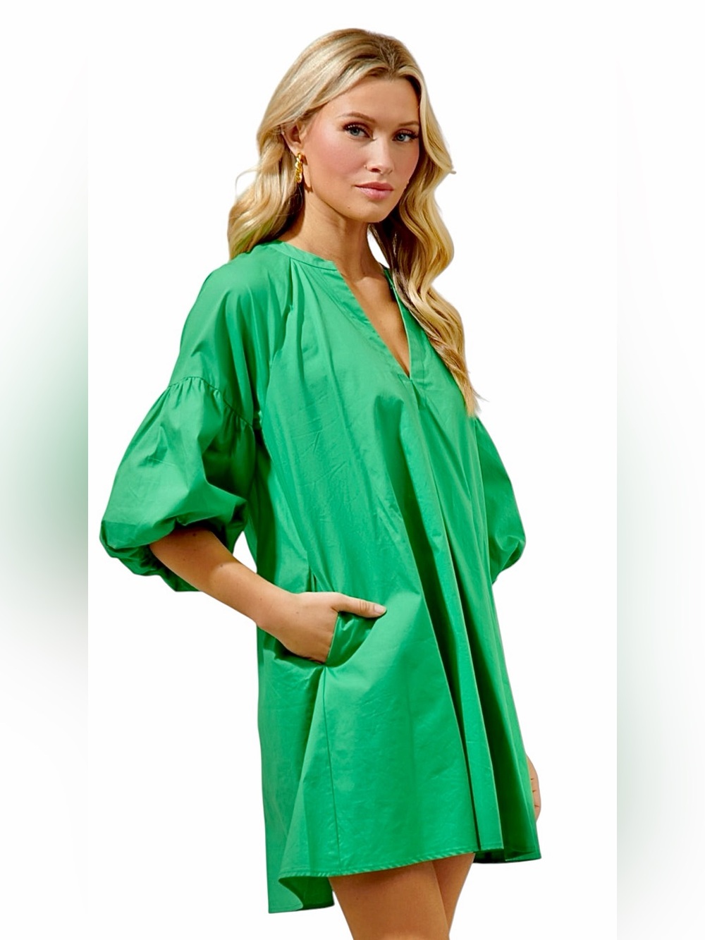 Sugarlips – Check Mate Puff Sleeve Shift Mini Dress – Kelly Green – Sz. M